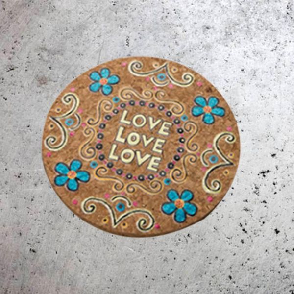 

4 pcs round natural cork coasters heat resistant patterned mats tableprotection drink coasters(mixed)