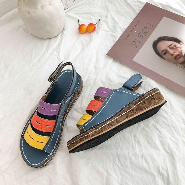 

dress shoes akexiya 2021 summer women sandals stitching ladies open toe casual platform wedge beach woman, Black