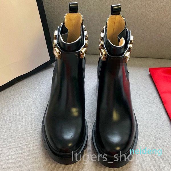 

2021 womans leather shoes ribbon belt buckle ankle boots factory direct female rough heel round head autumn winter boots size 35-41 663, Black