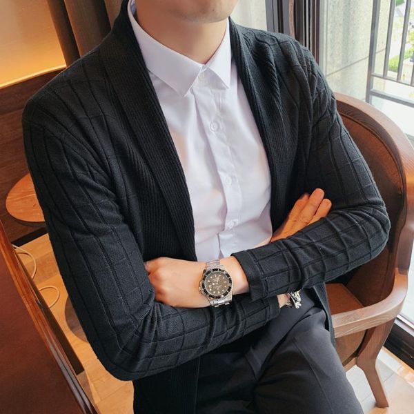 

korean autumn winter cardigan men clothing fashion 2021 long sleeve sweater men turn down collar slim fit pull homme streetwear, White;black