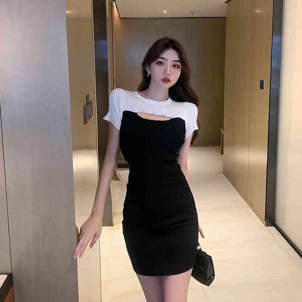 

knit o-neck short sleeve korea women night club party dresses skinny slim fit elegant ladies bodycon casual mini dress, Black;gray