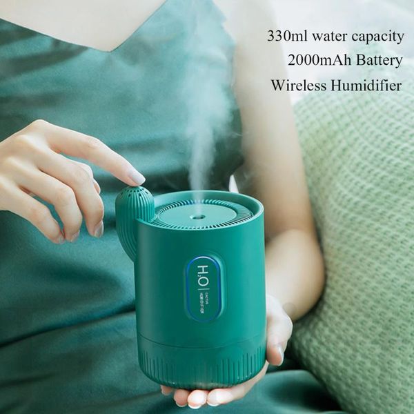 

1pcs portable wireless air humidifier 2000mah rechargeable built-in battery cactus ultrasonic cool mist aroma essential oil