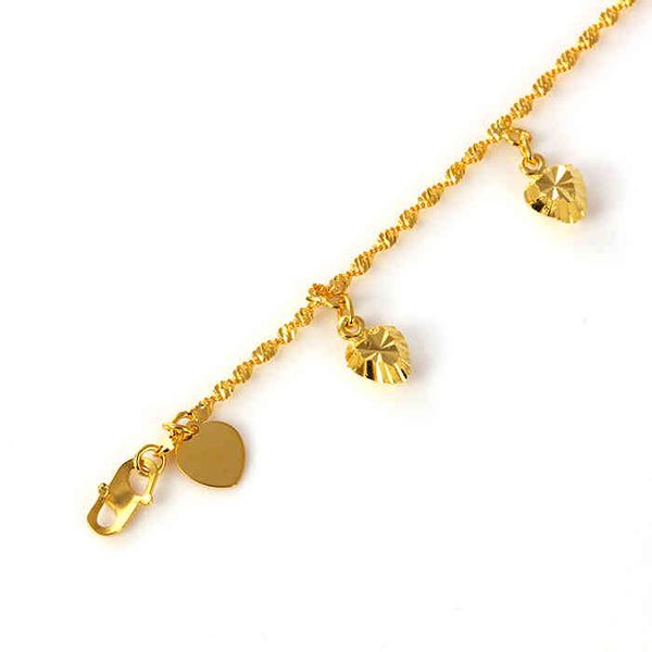 

71186 xuping 2021 trendy slim water wave jewellery bracelet, bell heart charm malayan emas gold plated bracelet, Golden;silver