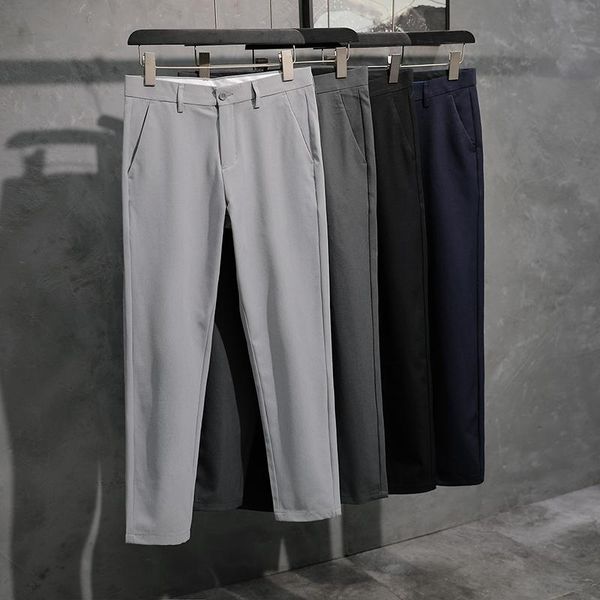 

men's pants thin non-iron blazer suit men british business slim office casual straight little feet trousers dress gentlemen, Black