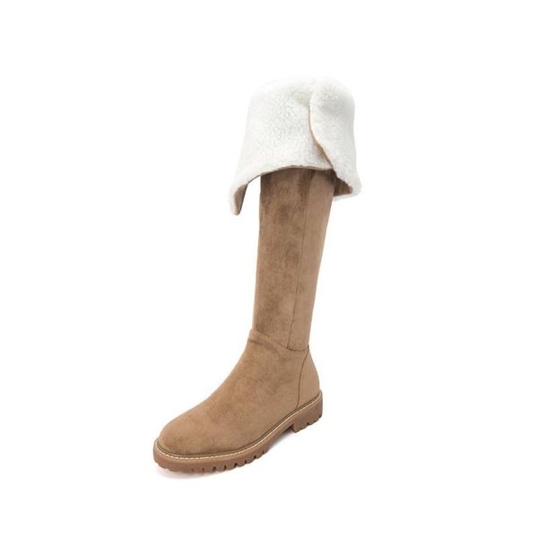 

boots qplyxco2021 over the knee thigh high women warm wool zip buckle concise riding casual winter shoes female, Black
