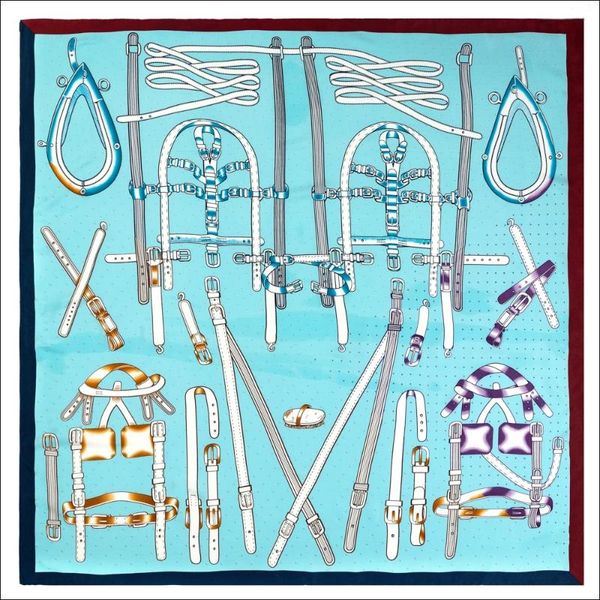 

scarves vintage silk twill scarf 90*90cm square hand rolled designer scarfs for women print, Blue;gray