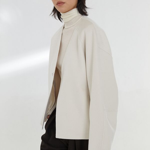 

winter 21 new 100% australian merino wool short v-neck handmade tweed coat, Black