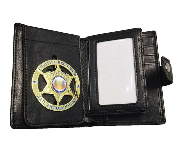 

multi functional men's wallet bag with us crime recovery metal badge, Brown;gray