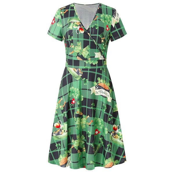 

2021 new christmas ladies printed dress v-neck waist large swing skirt, Black;gray