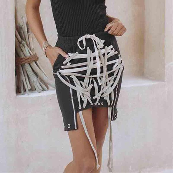 

skirts women lace up plus size design waist black bodycon skirt streetwear harajuku bottoms irregular