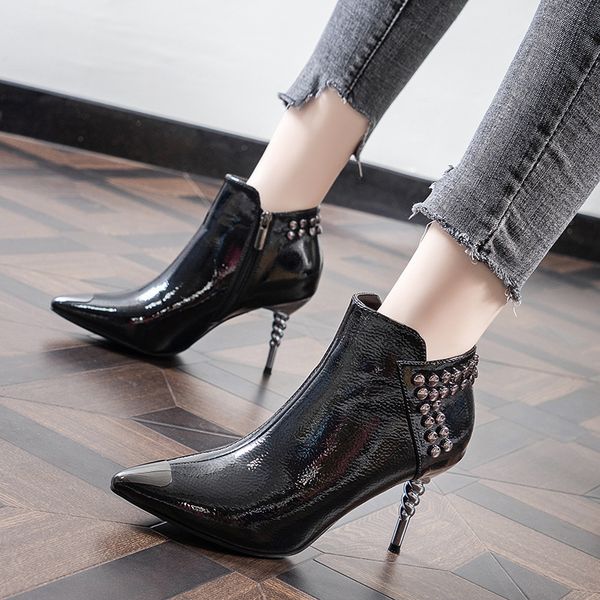 

luxury dress shoes 2021 women's boots with thin heels, Black