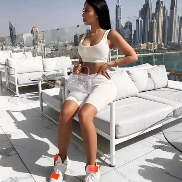 

summer 2 piece set crop and biker shorts tracksuit women clothes 2 pieces casual sets club outfits d53-az30, Gray