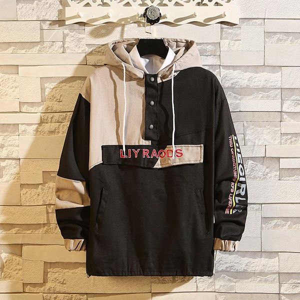 

men's jackets prowow 2021 spring men hip hop streetwear jacket retro color block patchwork harajuku oversized track, Black;brown