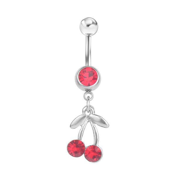 

d0094 cheery belly navel button ring red color, Silver