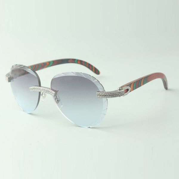 

2022 exquisite classic double row diamond sunglasses 3524027, peacock natural wooden temples glasses, size: 18-135 mm, White;black