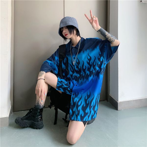 

2021 new deeptown harajuku zomer mode shirts voor vintage streetwear vrouwen kleding losse korte mouwen shirt we2r, White