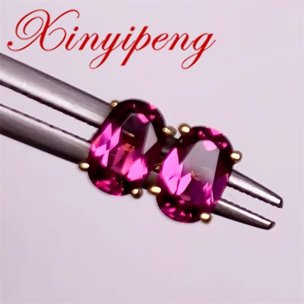 

stud xin yipeng real 18k yellow gold inlaid natural garnet earrings fine gemstone anniversary holiday gift for women, Golden;silver