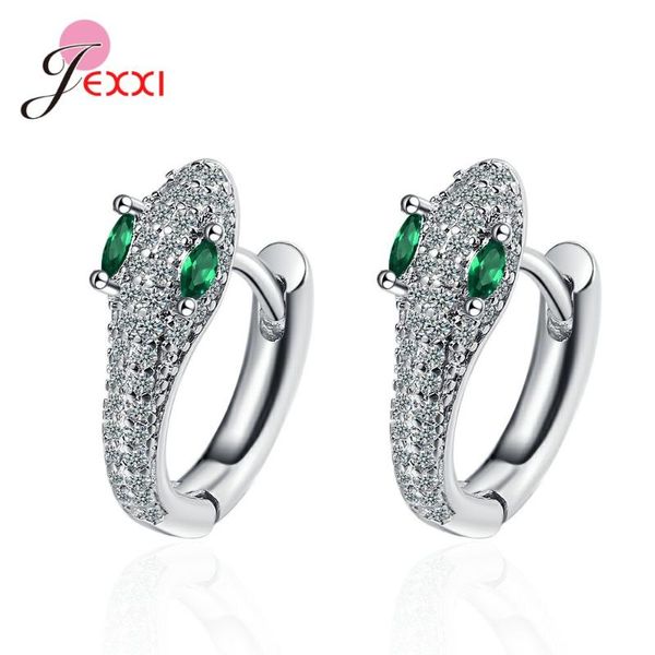 

hoop & huggie 925 sterling silver earrings for women men full drill green zirconia snake shaped ear jewelry gifts, Golden;silver