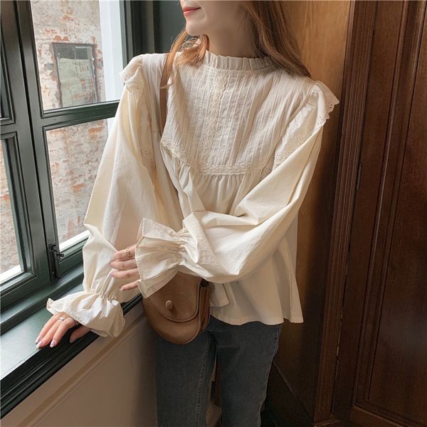 

women's blouss & shirts blusa fminina manga bufant longa gola rdonda, blusa vintag stilo corano com alta, cor sÃ³lida pulÃ´vr para primav, White