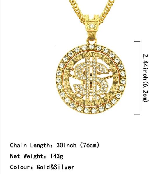

fashion up-market crystal diamond gold filled dollar pendant necklace ing, Silver