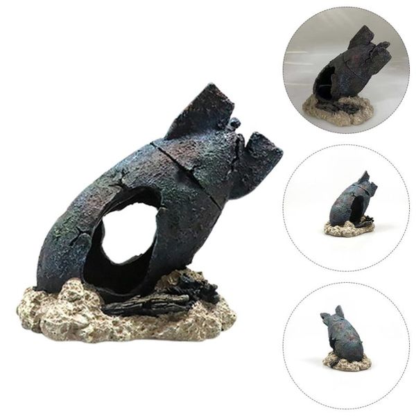 

decorations worn-out bomb shape fish tank ornament resin aquarium landscaping decor