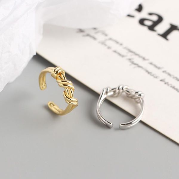 

cluster rings twine line vintage ring 925 sterling silver gold adjustable personality double layer stacked rins for women fashion jewelry, Golden;silver