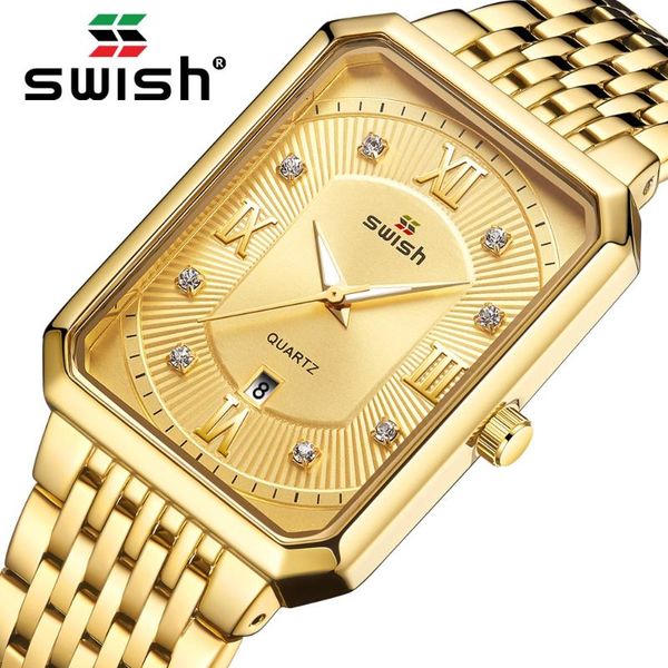 

wristwatches swish brand gold rectangle luminous business watch men fashion luxury male wristwatch quartz clocks waterproof, Slivery;brown