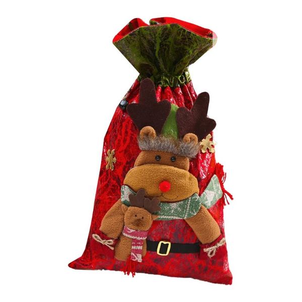 

christmas decorations gifts bag party favors drawstring handbag 3d santa claus/snowman/reindeer ornaments embroidered toys