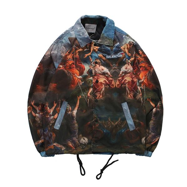 

jackets men painting printed pullover jacket tracksuit drawstring high street fashion oversize coats streetwear kg-249, Black;brown