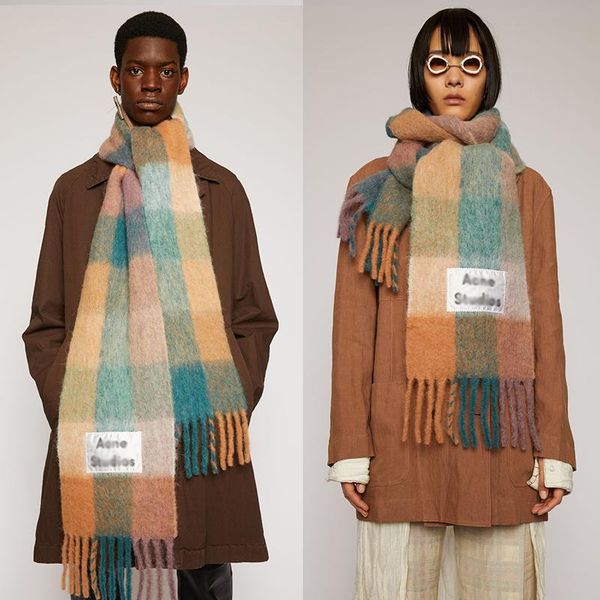 

scarves 2021 ac designer knitted winter scarf for women plaid warm cashmere shawls female blanket triangle stole, Blue;gray