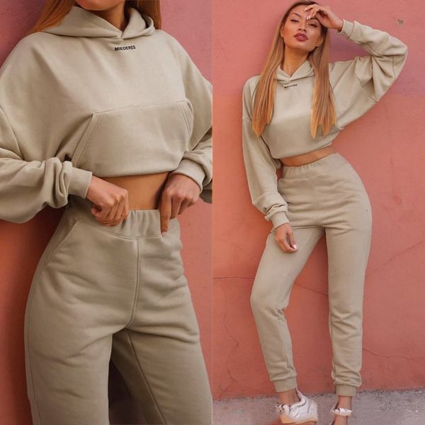 

training suit women fashion random effects color long mouths short hood sport pack sports clothing 2-piececake, Gray