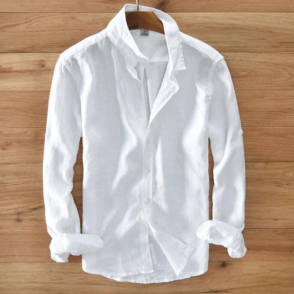

men's casual shirts autumn 2021 pure linen shirt slim long sleeve, White;black