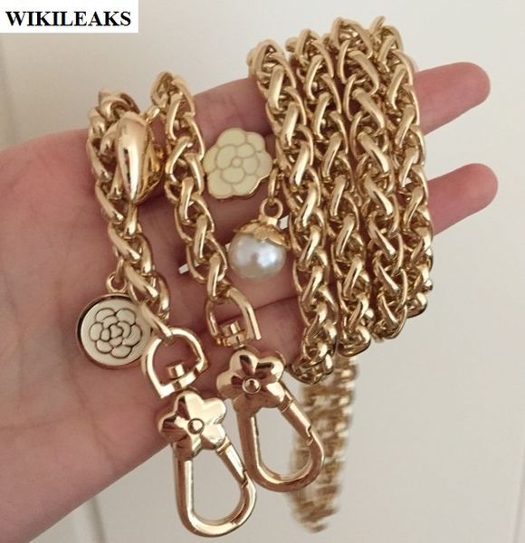 

strap gold 2021 plated accessories metal chain shoulder straps flower ladies purse handles belt handbag hook clutch buckle pearl love, Black
