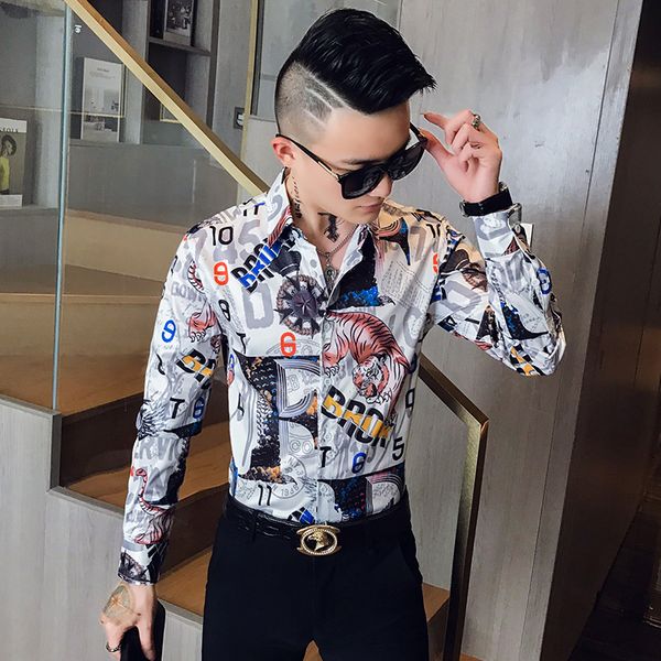 

new primavera nova moda impresso digital camisas de manga longa para roupas masculinas 2021 simples todos os jogos fino ajuste casual format, Black;brown
