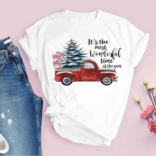 

tees for women print truck gift snow tree happy truck merry christmas ladies clothes lady clothing female t shirt t-shirt, White