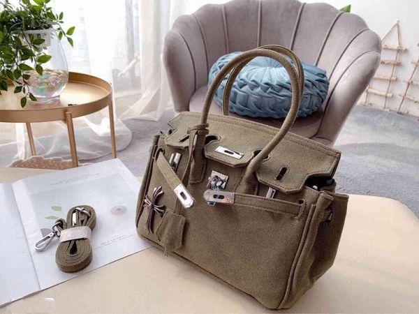 

birkin series fashion leather belt decorated horizontal square khaki color middle lock soft handle solid color handbag3iqh