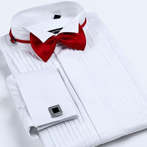 

men's dress shirts french cuff tuxedo shirt solid color wing tip collar men long sleeve formal wedding bridegroom, White;black