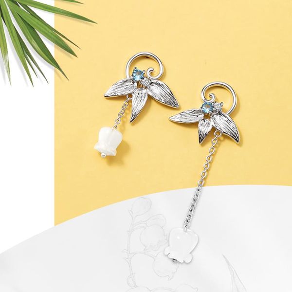 

hoop & huggie white shells drop s925 sterling silver earrings summer flower jewelry eardrops romantic for women elegant gifts, Golden;silver