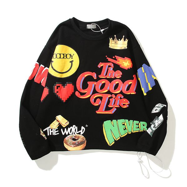 

men's hoodies & sweatshirts brand hip hop sweatshirts down casual high street graffiti love smiley print pullover tshirt for male 1wyd, Black