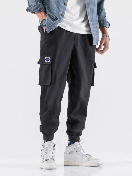 

men letter patched detail flap pocket side pants g2mh#, Black