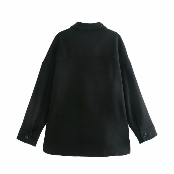 

2021 new woman black woolen shirt jacket single breasted coat loose oversize outwear w74j, White
