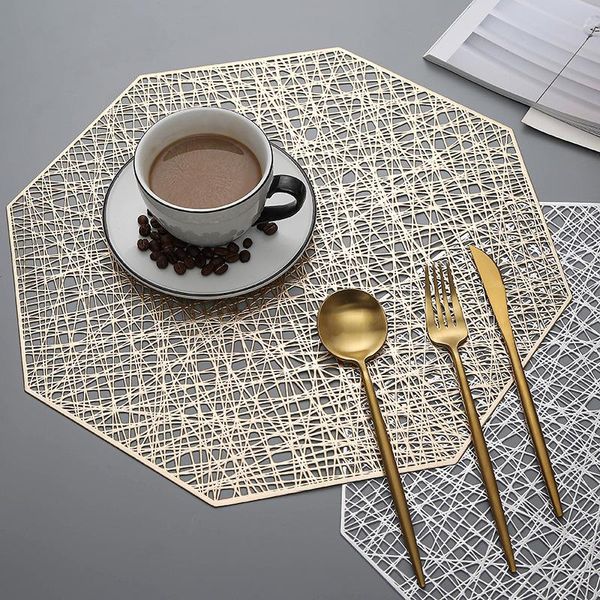 

mats & pads 6/4pcs octagon placemats set pvc hollow irregular line placemat dining table decoration pad diner cutout hangable gold tablemat