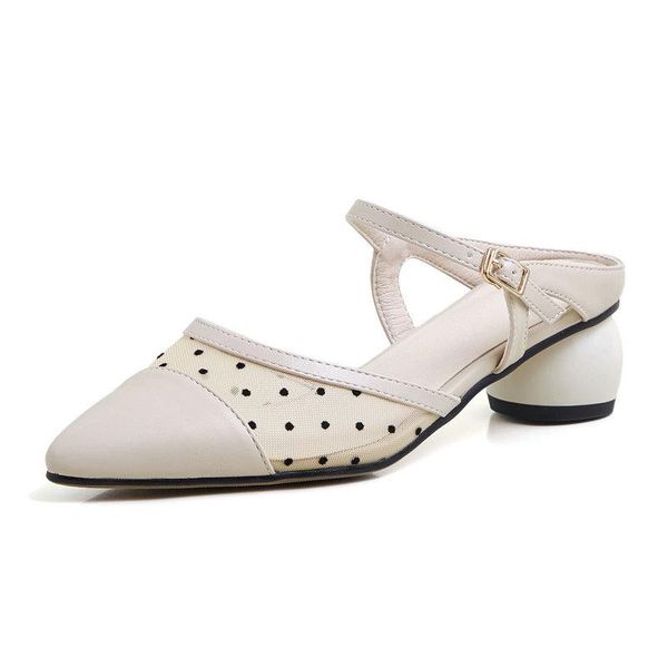 

new polka dot mesh summer shoes woman ladies sandals strange med heels slippers female wedding party sandals large size 34-43, Black
