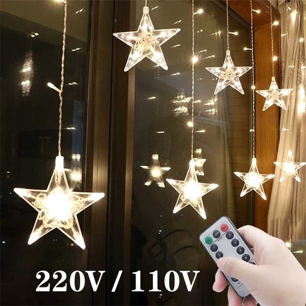 Star String Luzes LED Christmas Garland Fairy Curtain Light 2.5m Ao ar livre Indoor Para O Quarto Casa Party Casamento Ramadan Decor 211109