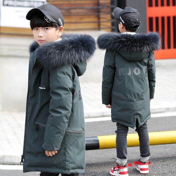 

coat russian winter coats down jacket thicken windproof warm kids hooded snowsuit jackets for teenage, Blue;gray