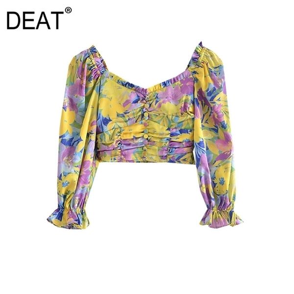 

[deat] summer fashion chic long sleeve square collar printing temperament elegant women shirt 13q217 210527, White