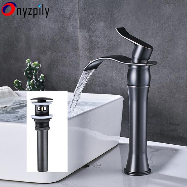 

bathroom sink faucets onyzpily basin faucet single handle waterfall spout oil rubbed bronze mix cold water with up drain