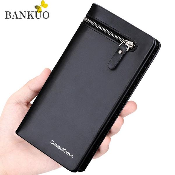 

bankuo men's wallet long section pu leather business wallets for men zipper purse card holder large capacity x50, Red;black