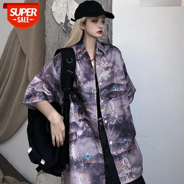 

Streetwear Ins Harajuku Print Shirts Women Blouse Plus-size Clothes Vintage Korean Shirt Turn-down Collar Women Tops 2021 Summer #FF94, White