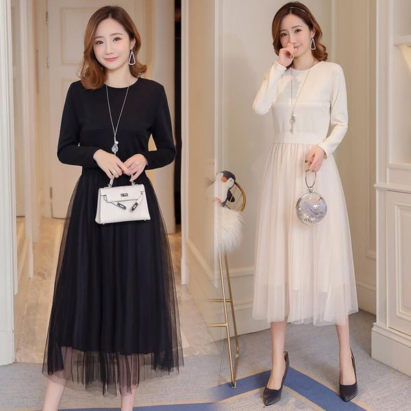 

maternity dresses spring autumn moms slim nursing long dress knitted sweaters voile for pregnant women breastfeeding, White